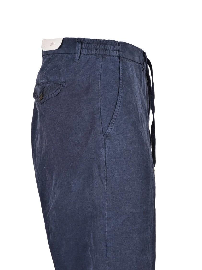 Briglia 1949 Blue Drawstring Stretch Linen-Blend Pants