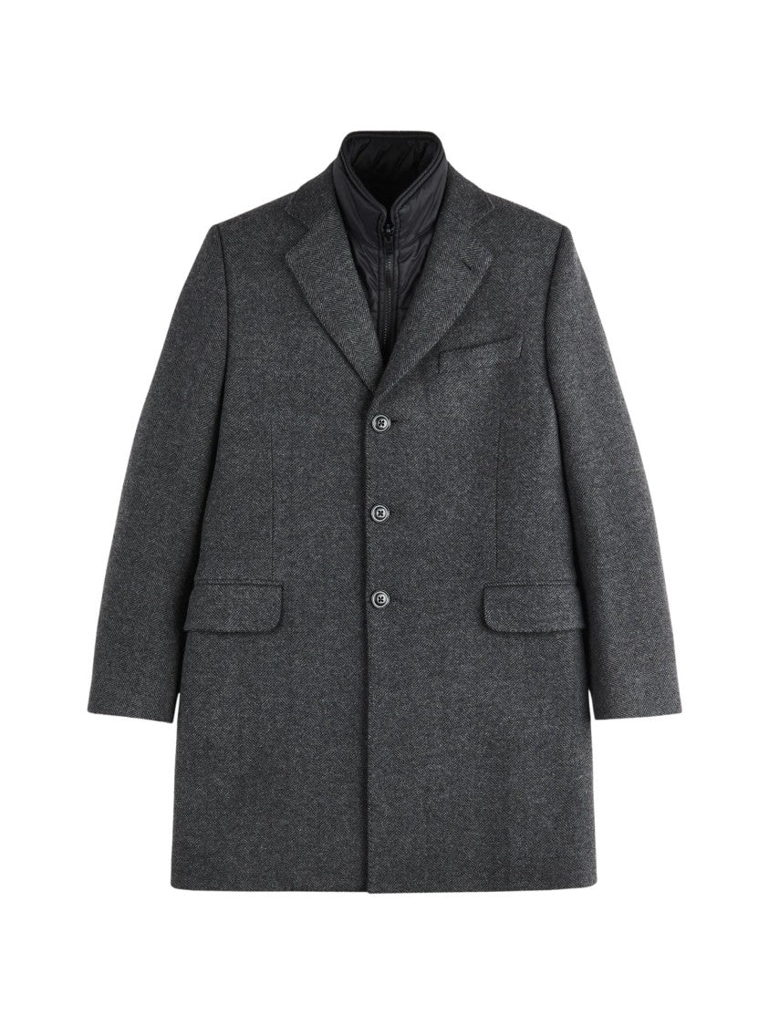 Fay Tailored Three-Button Coat With Herringbone Pattern And Padded Insert