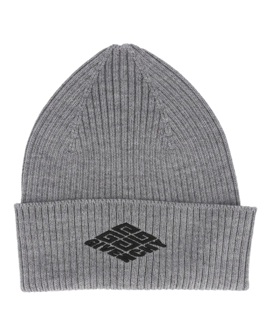 Givenchy Grey Logo-Embroidered Skater Beanie With Ribbed Knit Design