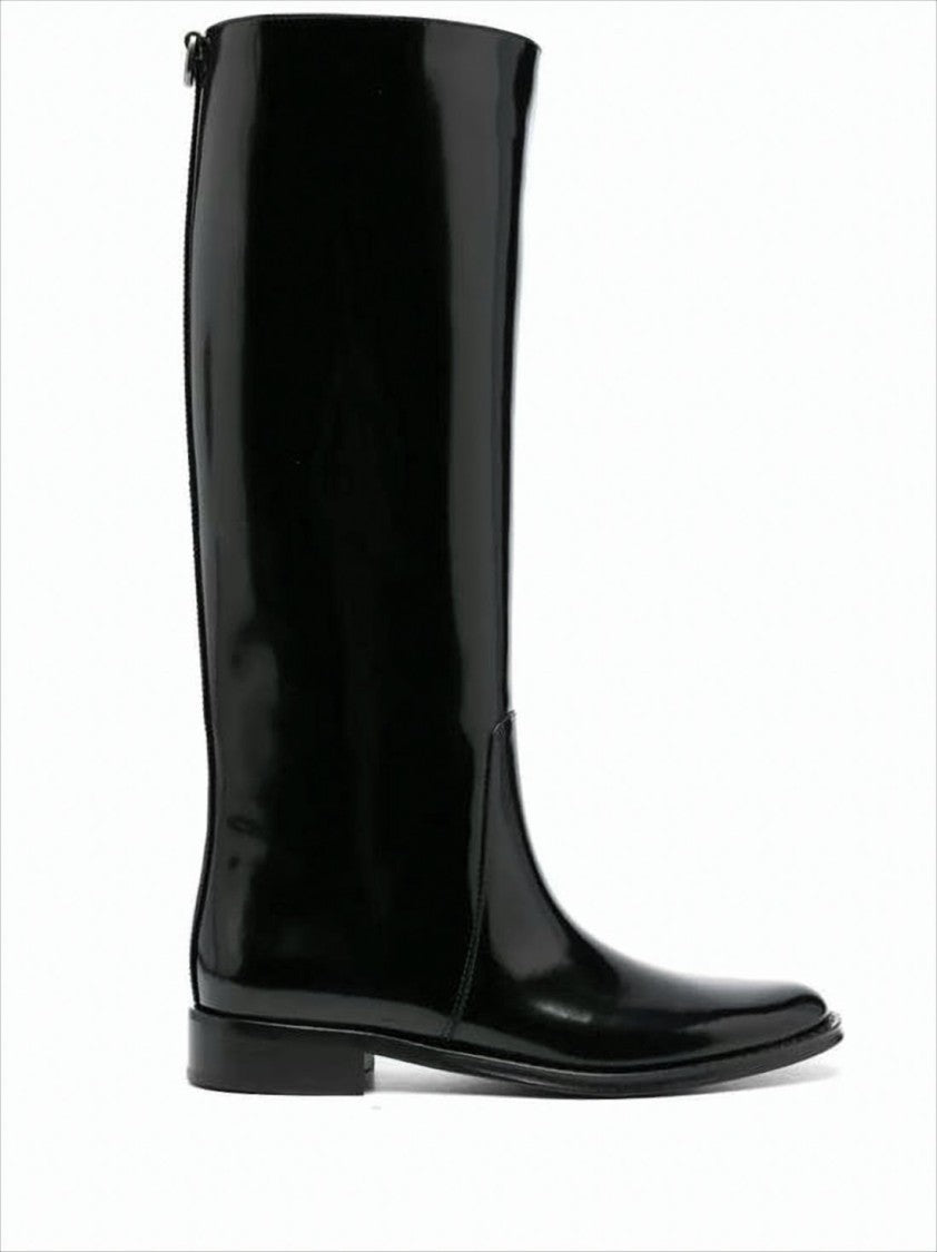 Saint Laurent High-Shine Leather Calf-Length Boots