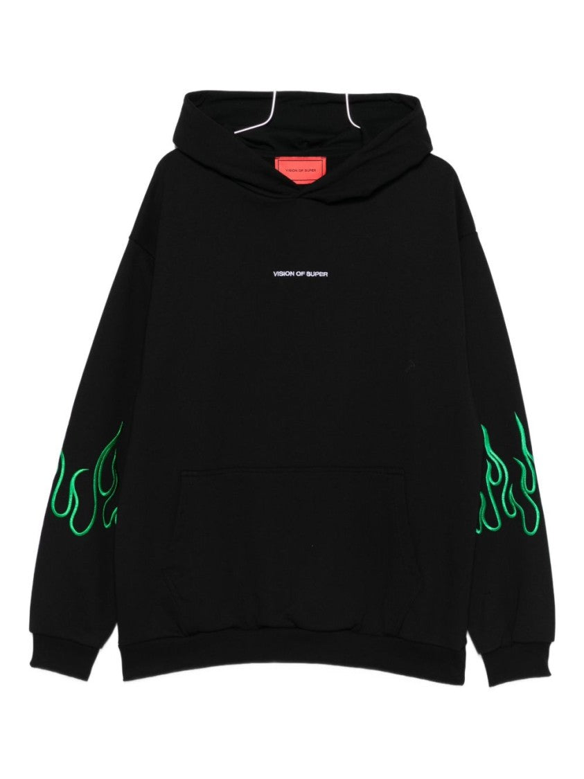 Vision Of Super Relaxed Fit Black Sweatshirt With Flame Embroidery
