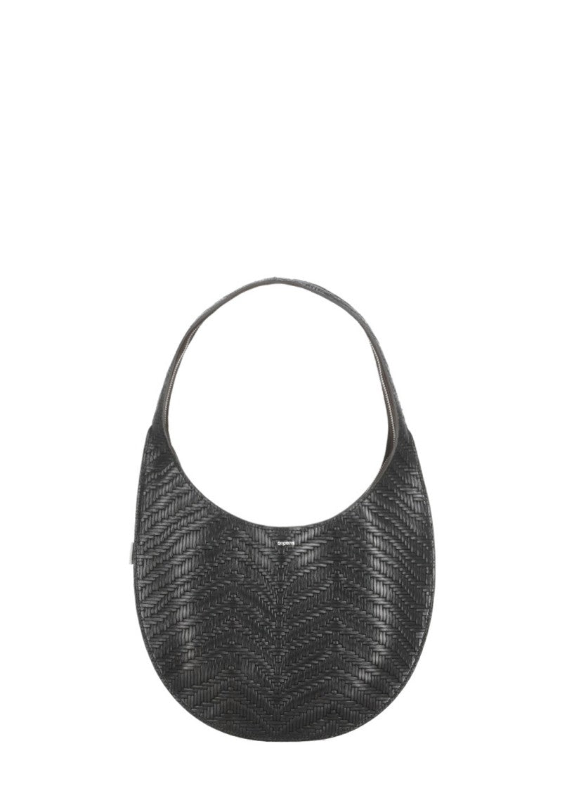 Coperni Medium Crescent-Shaped Leather Shoulder Bag With Woven Pattern