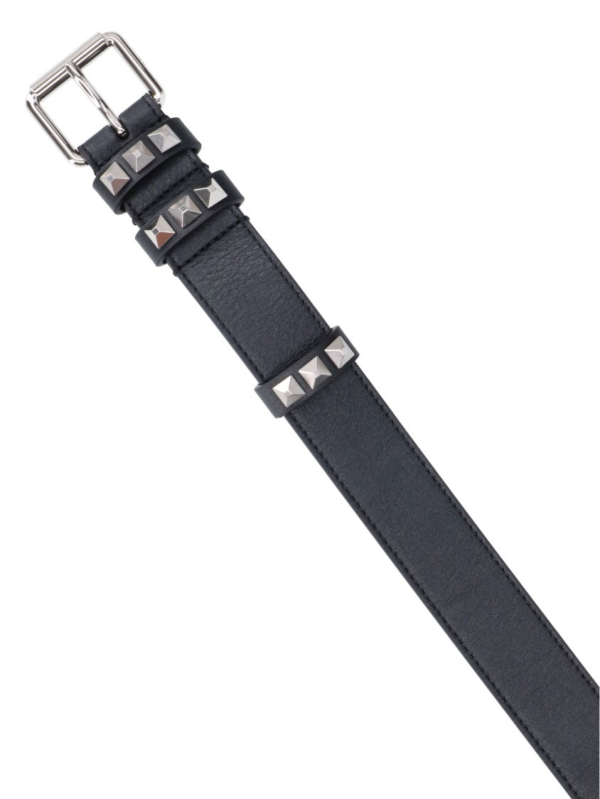 Valentino Garavani Adjustable Black Leather Belt With Rockstud Detailing