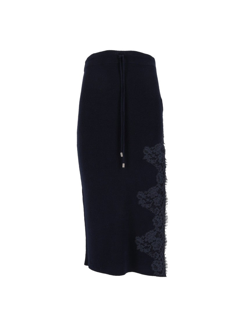 Ermanno Scervino Black Fitted Lace Detailing Knitted Midi Skirt