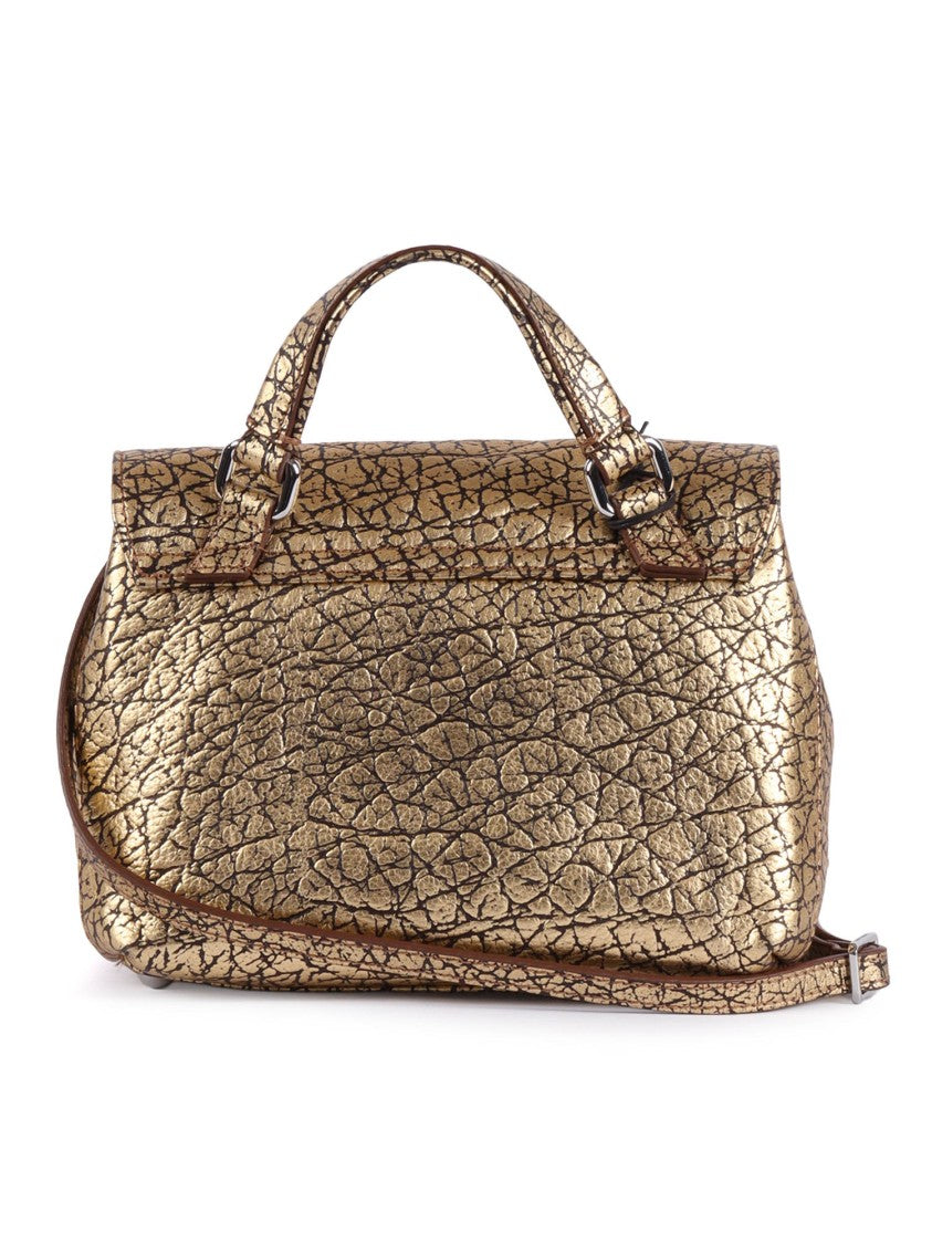Zanellato Srl Compact Structured Handbag In Metallic Gold Bovine Leather