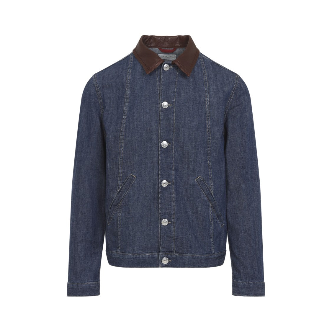 Brunello Cucinelli Classic Denim Jacket With Leather Collar