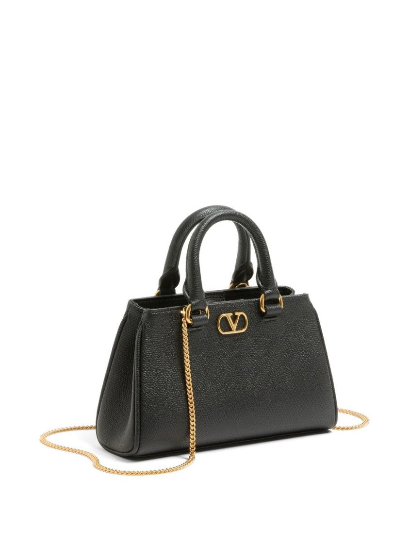 Valentino Garavani Black Structured Textured Gold-Tone Handbag