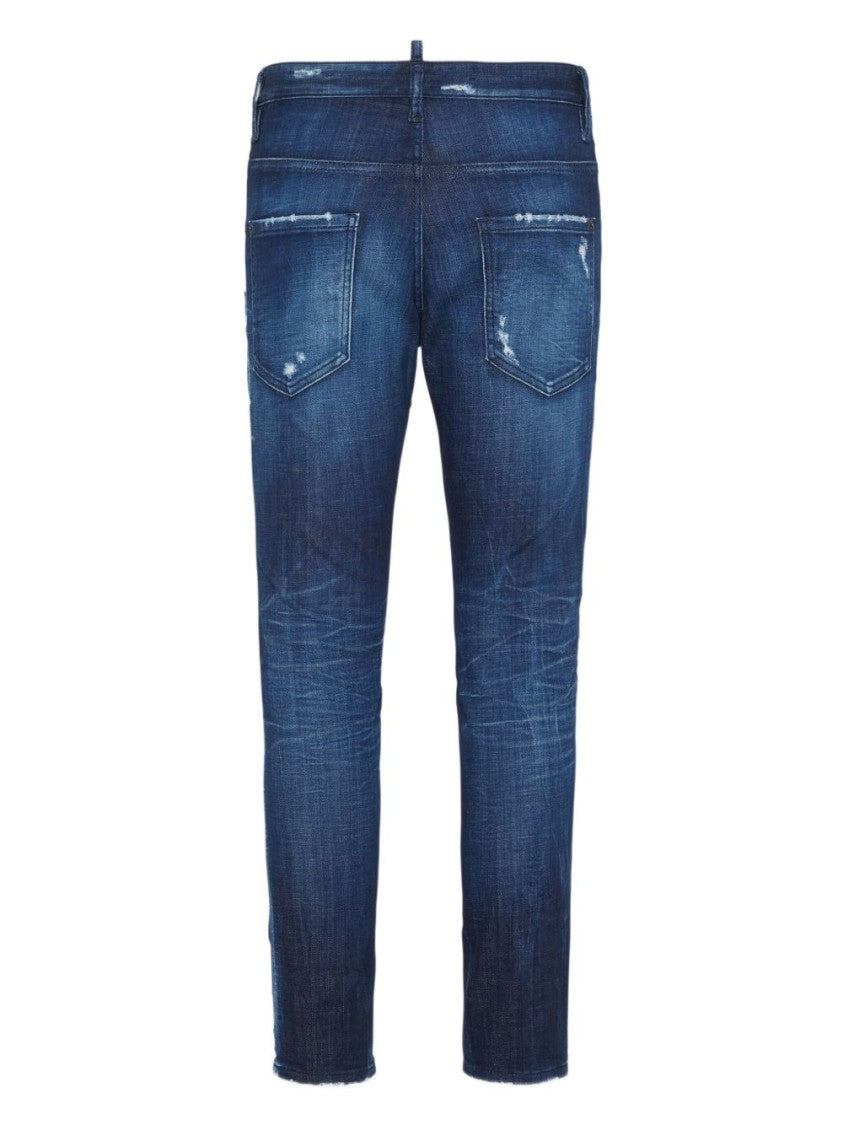Dsquared2 Distressed Blue Denim Jeans With Concealed Fly