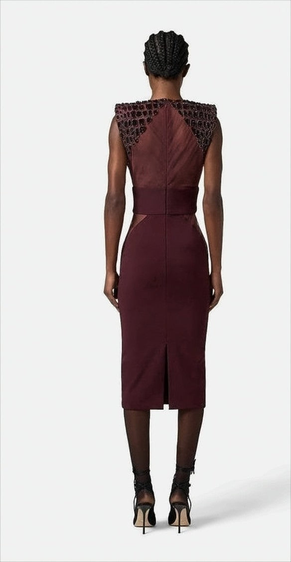 Elisabetta Franchi Lightweight Crepe Midi Dress With Structured Shoulders
