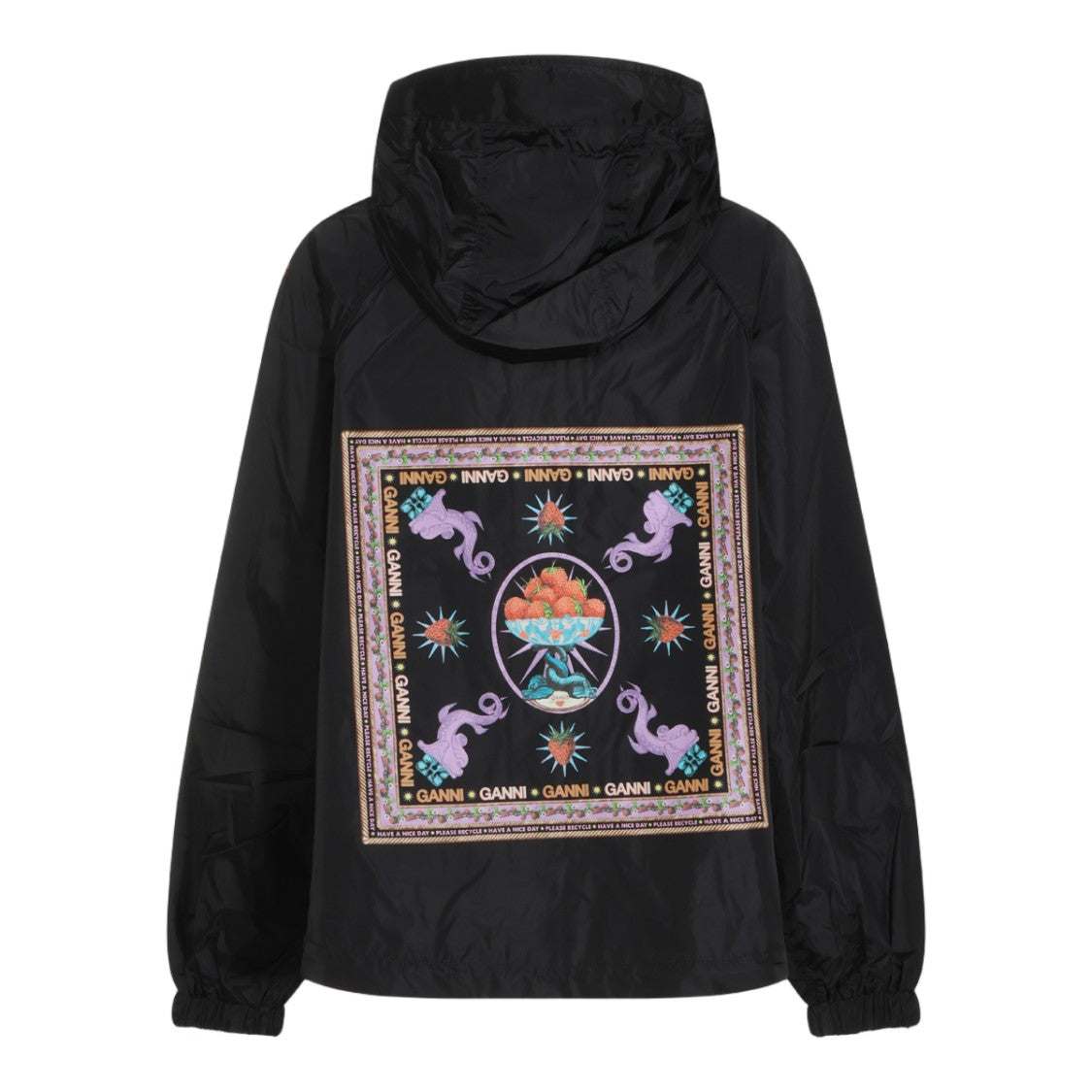 Ganni Graphic Print Logo Hooded Short Coat