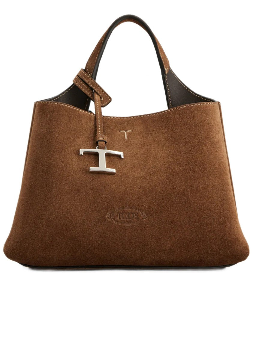 Tod's Trapezoidal Brown Suede Handbag With Structured Design