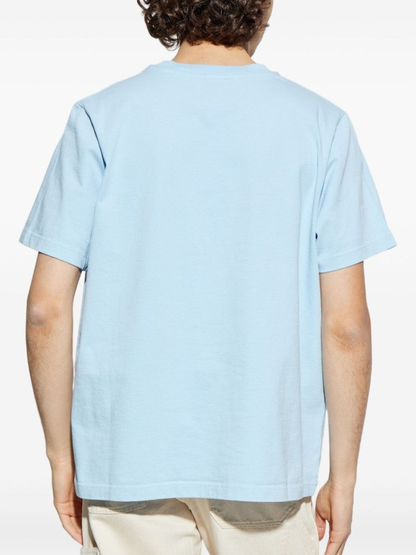 Casablanca Light Blue Logo Embroidered Cotton T-Shirt