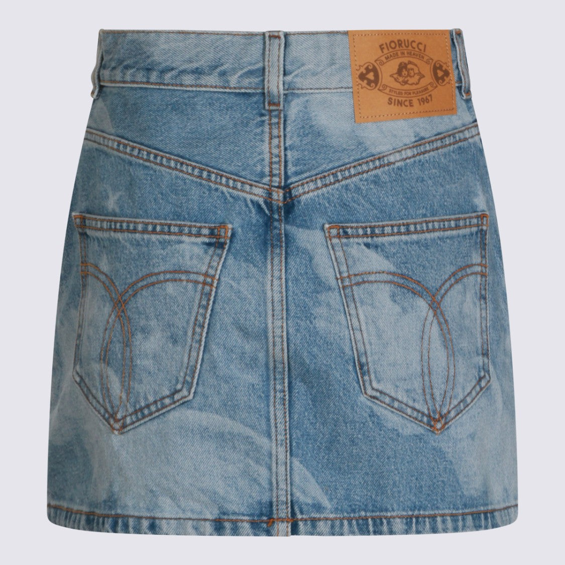 Fiorucci Denim Mini Skirt With Subtle Cloud And Star Pattern
