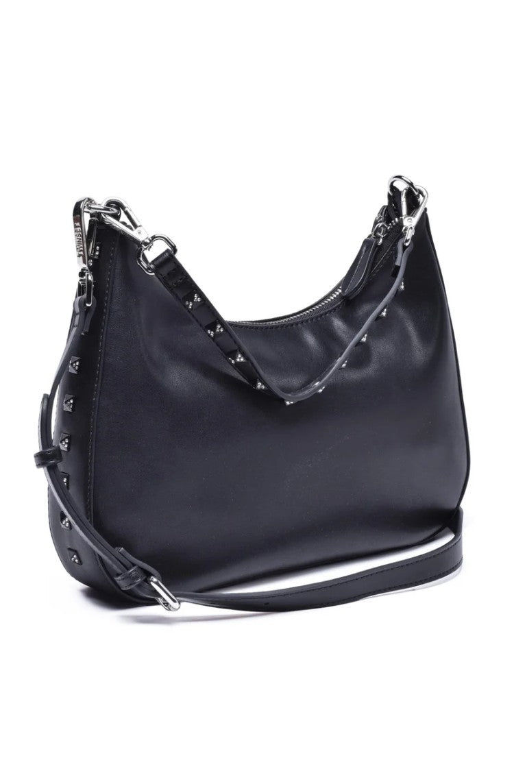 Twin-Set Curved Hobo Bag With Glossy Finish And Studded Strap