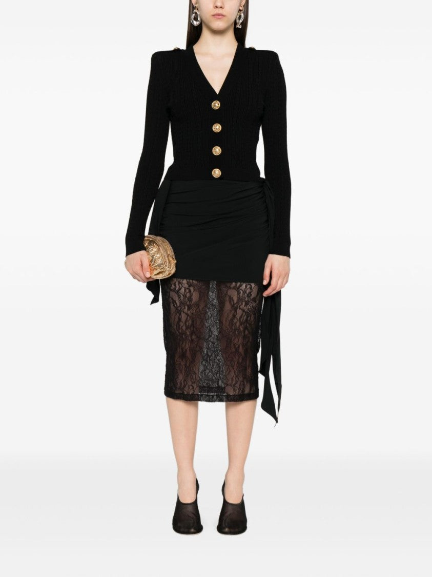 Balmain Cable-Knit V-Neck Cardigan