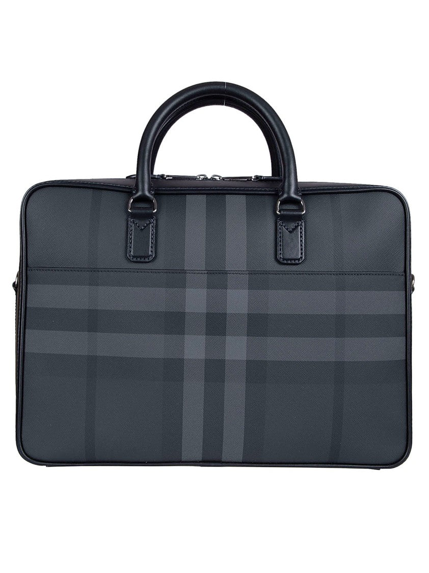 Burberry Structured Document Bag With Check And Detachable Strap