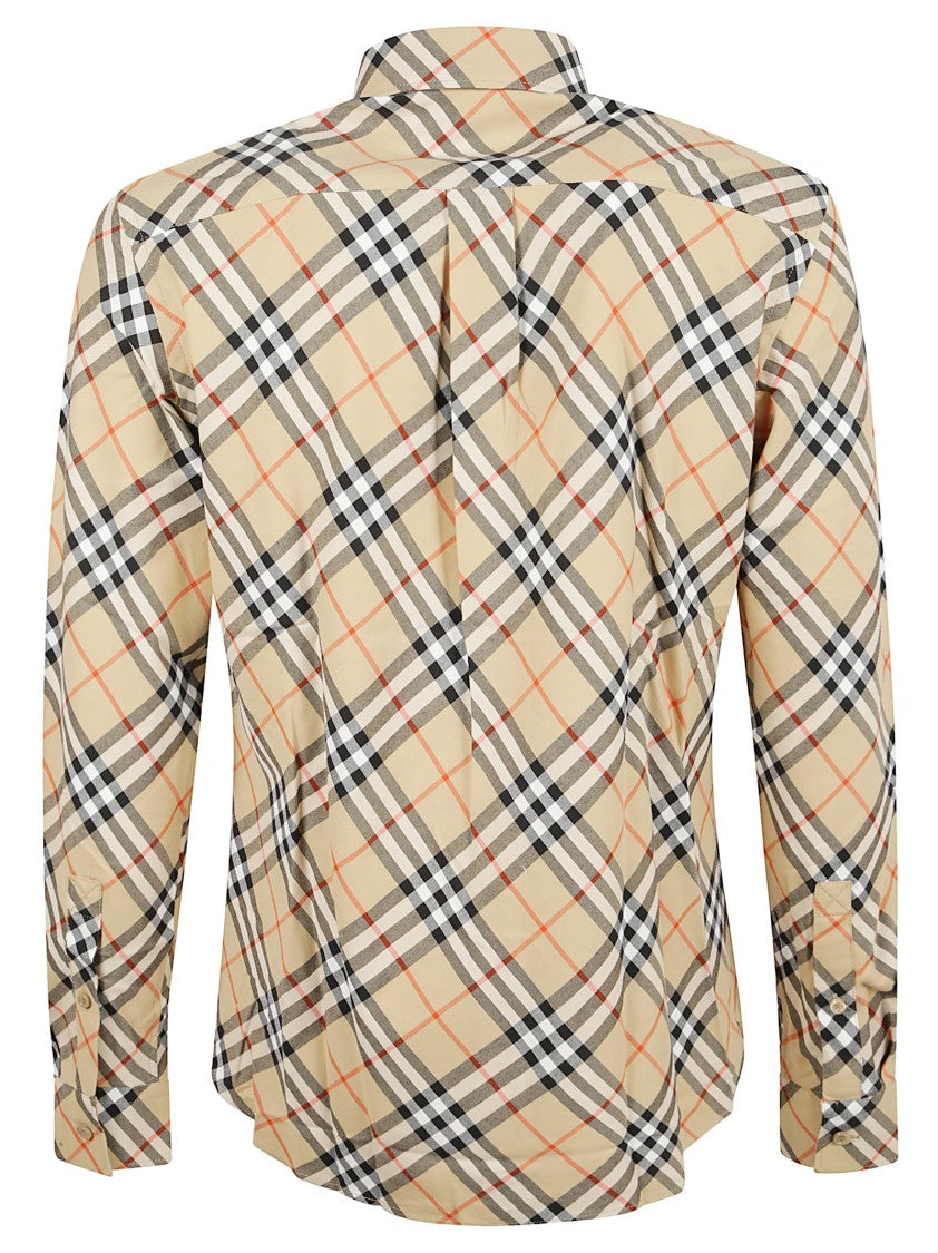 Burberry Beige Check Pattern Button-Up Shirt