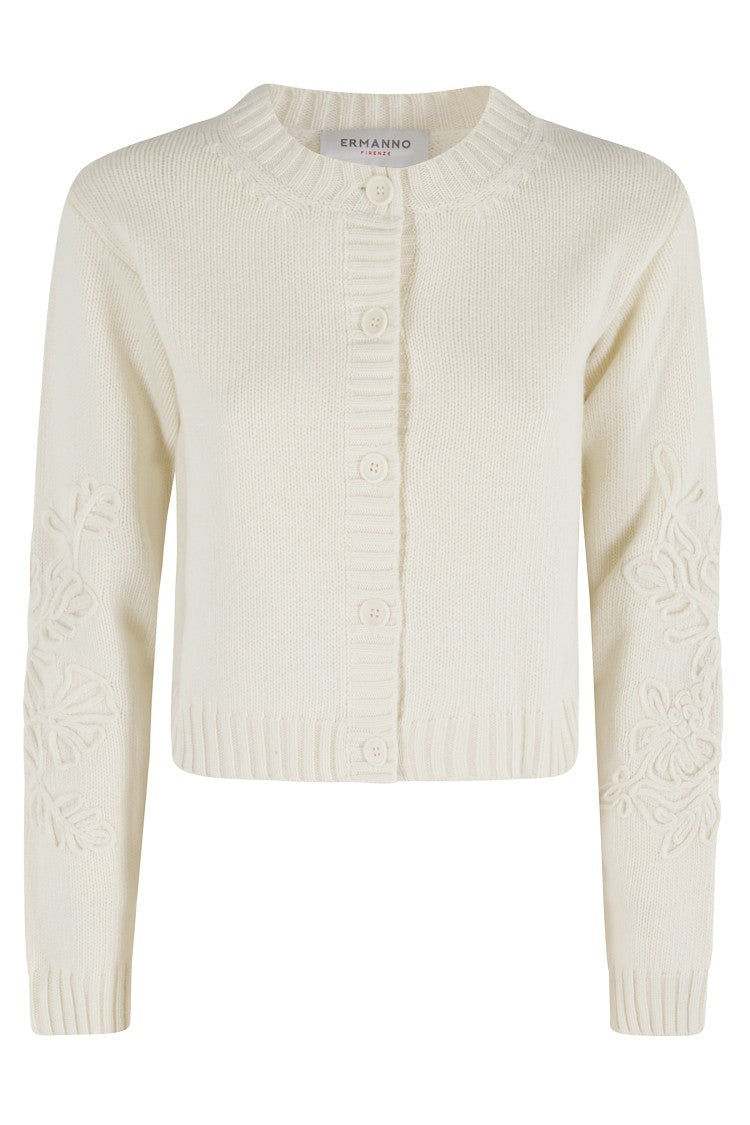 Ermanno Firenze Cropped Cardigan With Applique Embroidery