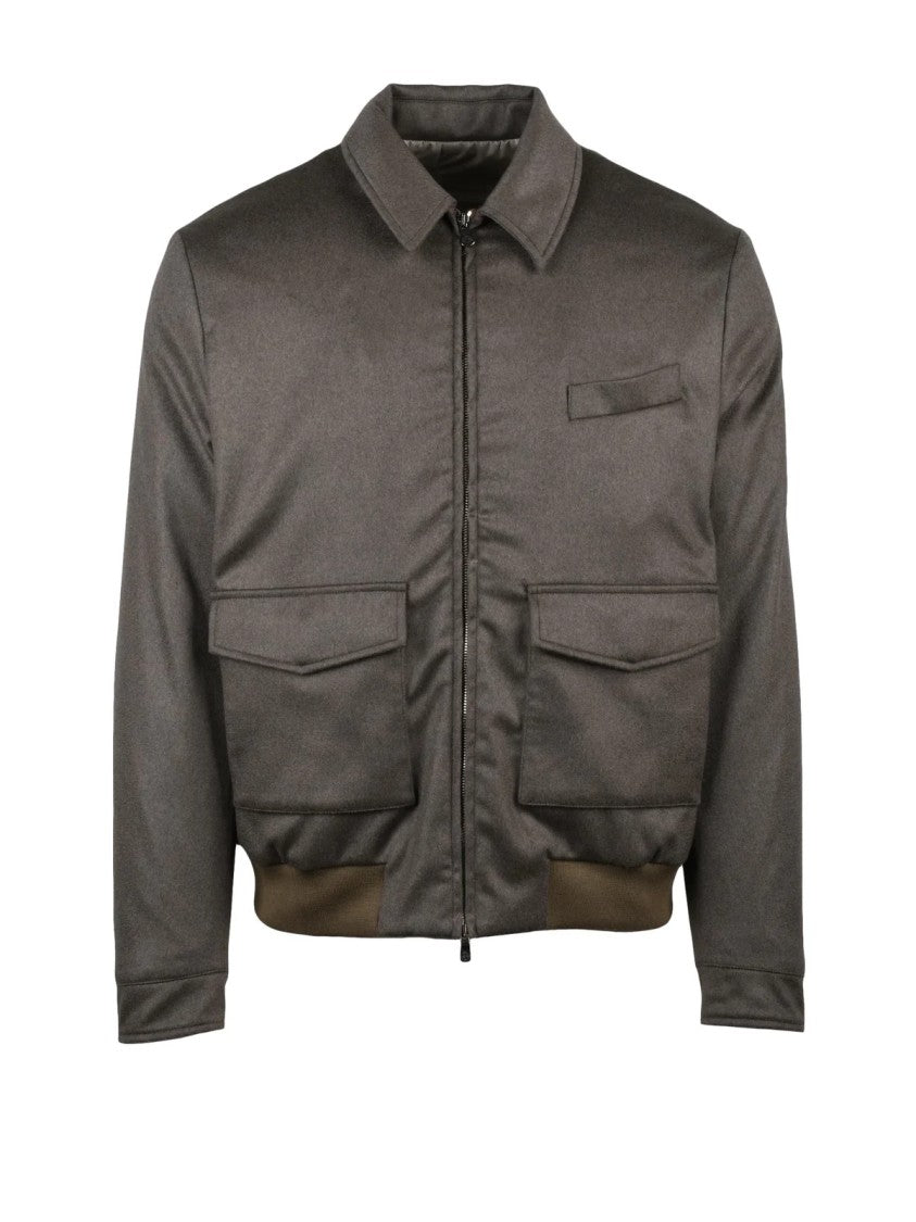 Luigi Borrelli Napoli Brown Cashmere Aviator Jacket