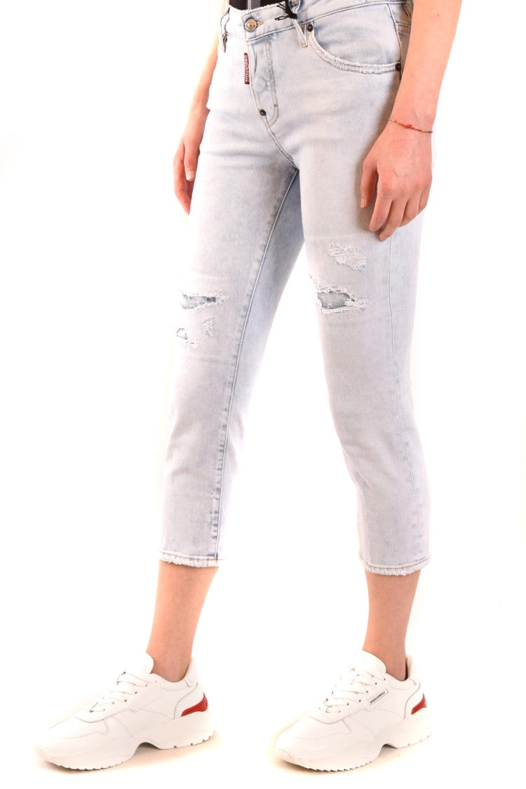 Dsquared2 Distressed Light Denim Cropped Jeans