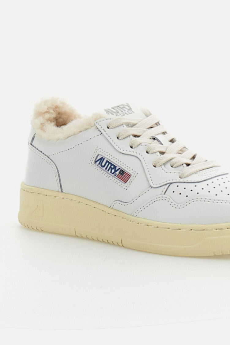 Autry White Medalist Low Shearling Leather Sneakers