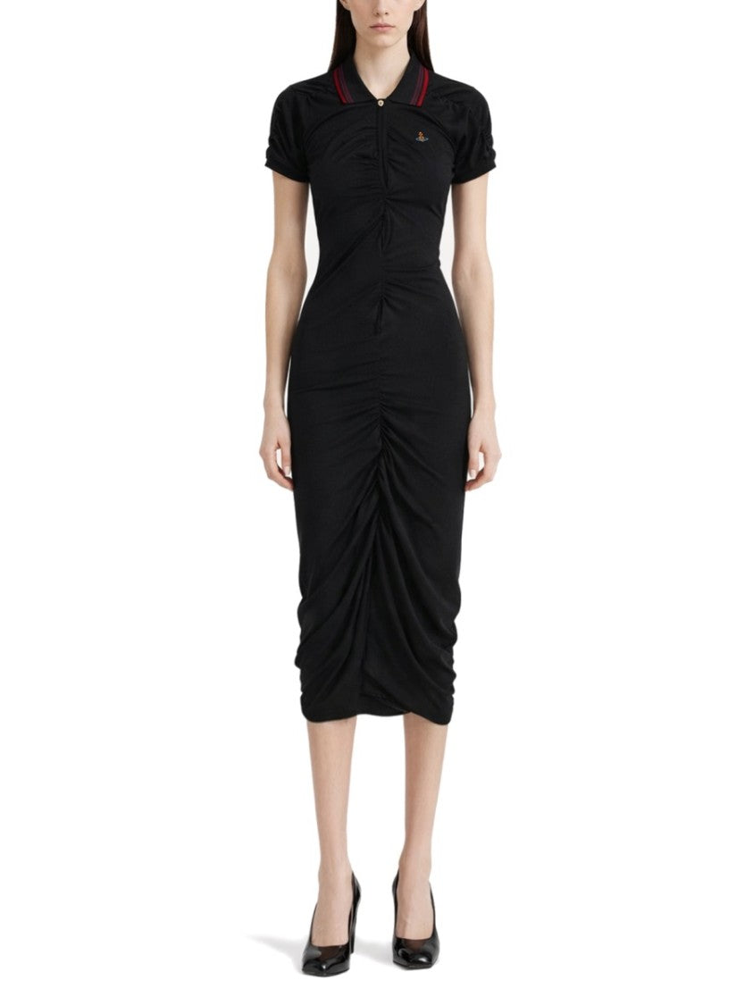 Vivienne Westwood Pulling Fitted Center Ruched Cotton Midi Dress