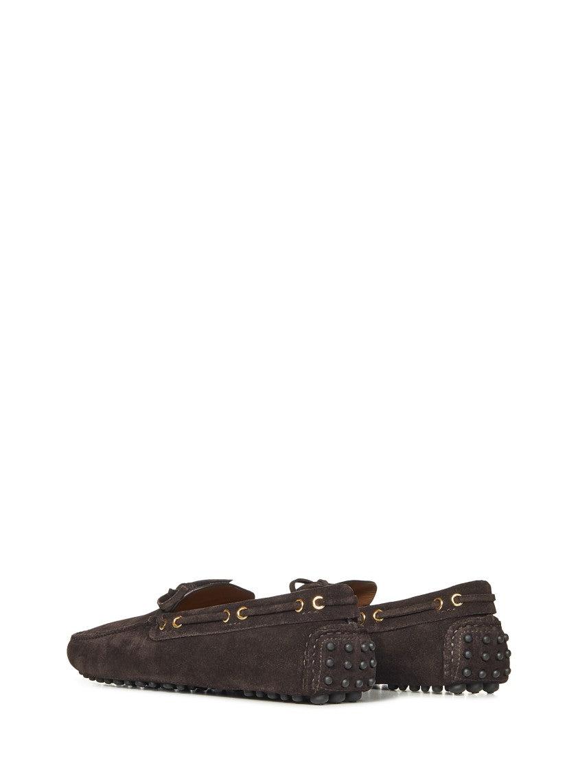 Car Shoe Brown Suede Loafers With Dotted Rubber Sole