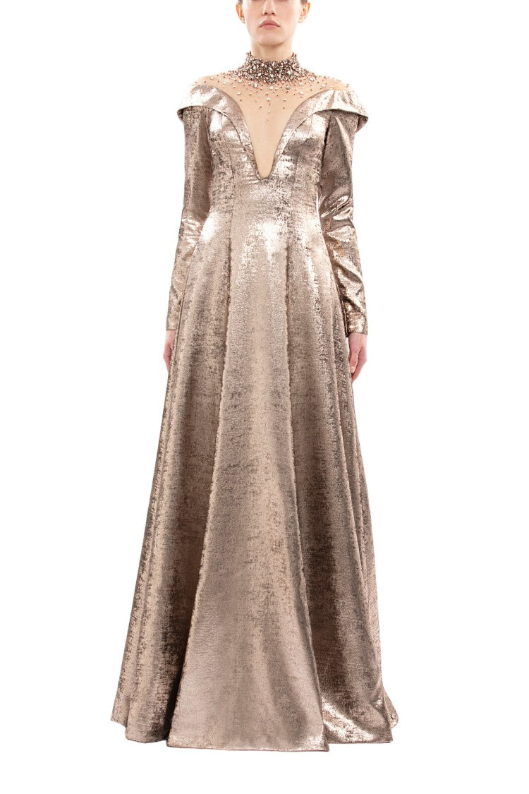 Saiid Kobeisy Embellished Off-Shoulder Lamé Dress