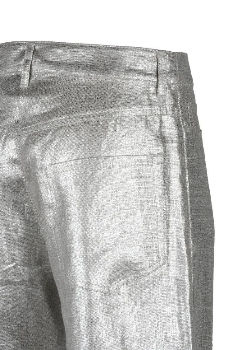 Max Mara Wide Leg Linen Trousers - Gold