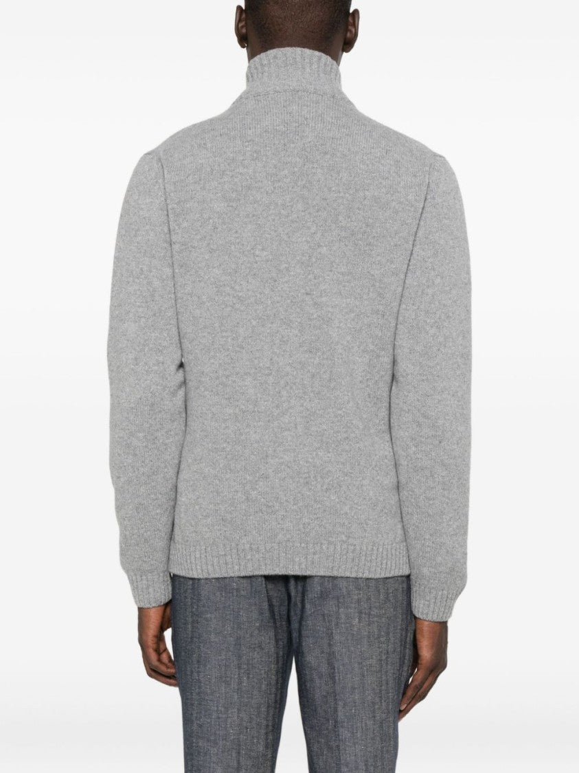 Daniele Fiesoli Full-Zip Grey Wool Sweater With Ribbed Details