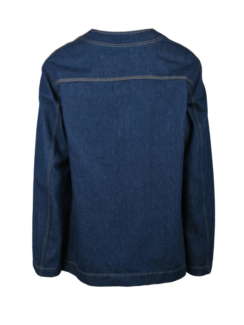 Gucci Blue Unlined Rose Detail Denim Jacket