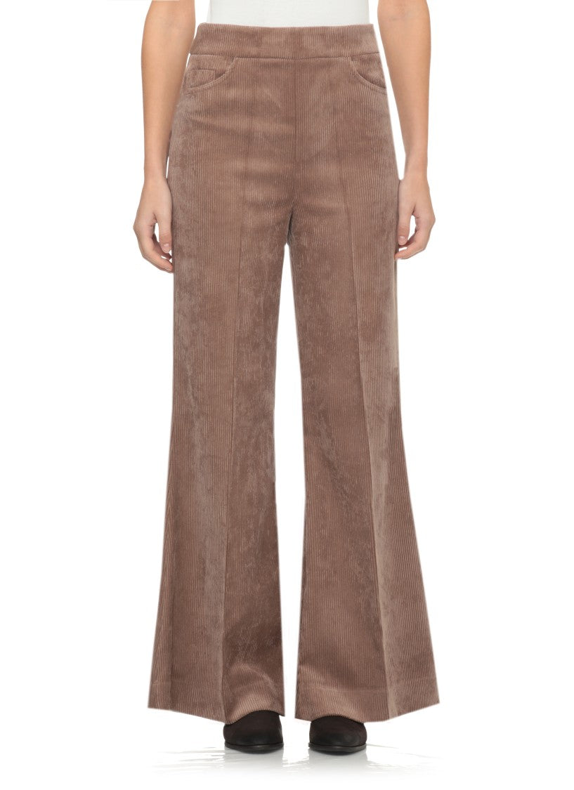 D. Exterior Brown High-Waist Corduroy Flared Pants