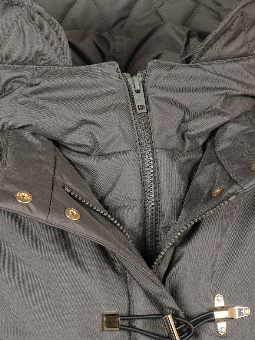 Fay Quilted Grey Coat With Tapered Waist