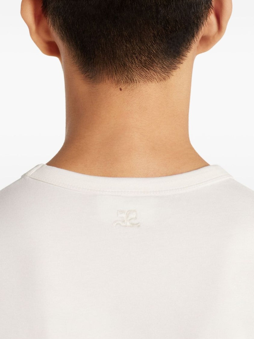 Courrèges White Logo Embossed Crew Neck T-Shirt