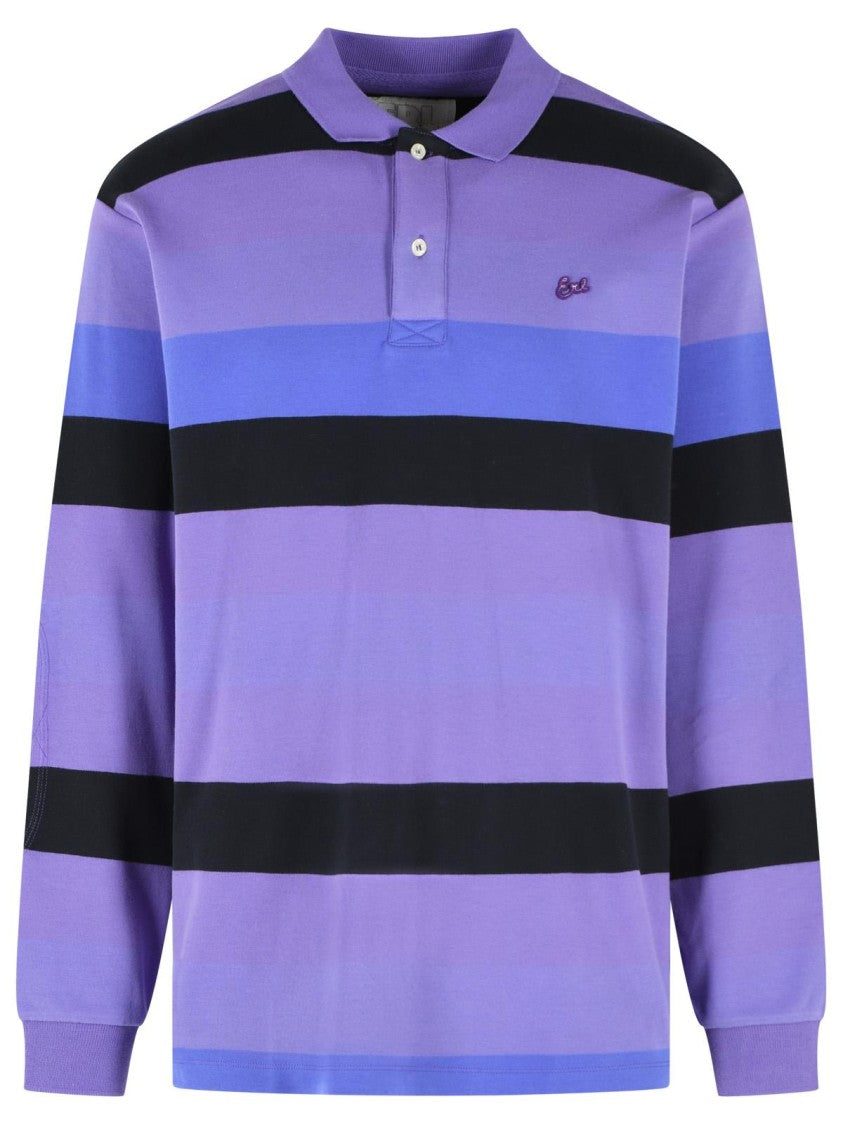 Erl Purple Rugby Striped Cotton Polo Shirt