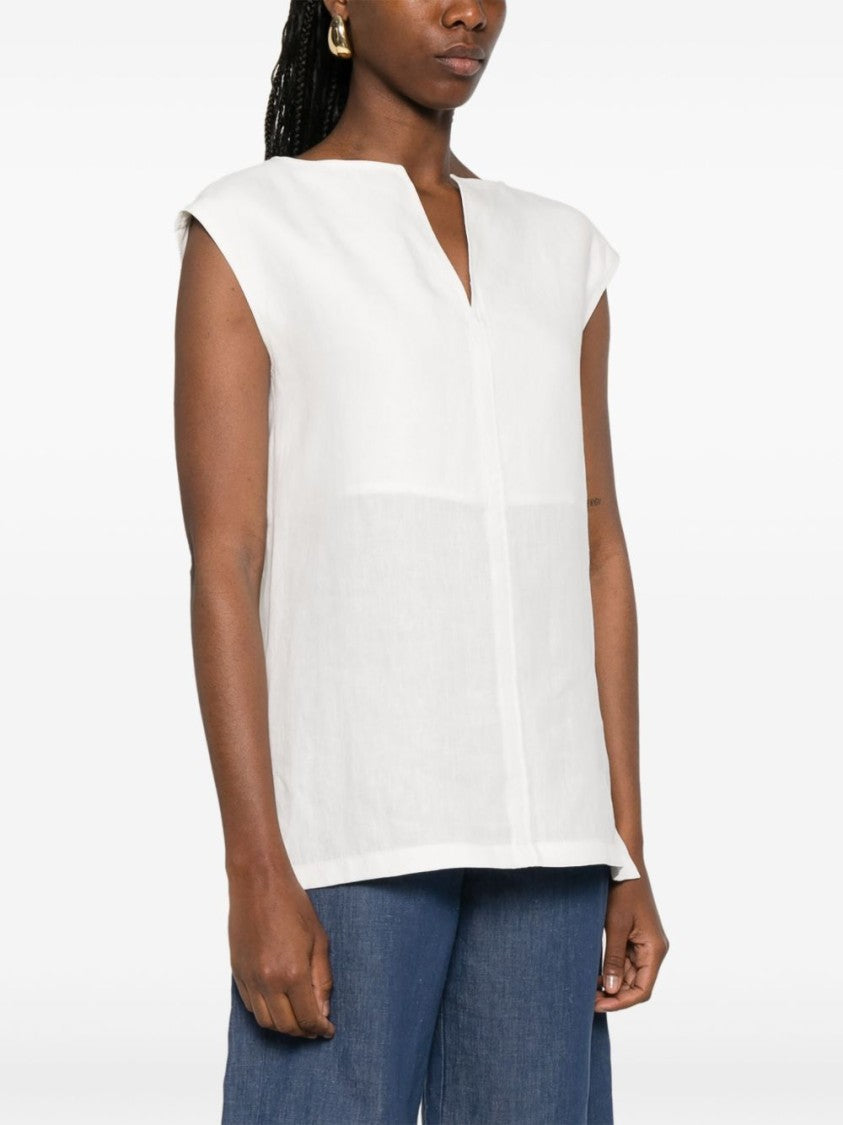 Max Mara Sleeveless White Top With Split Neck Design