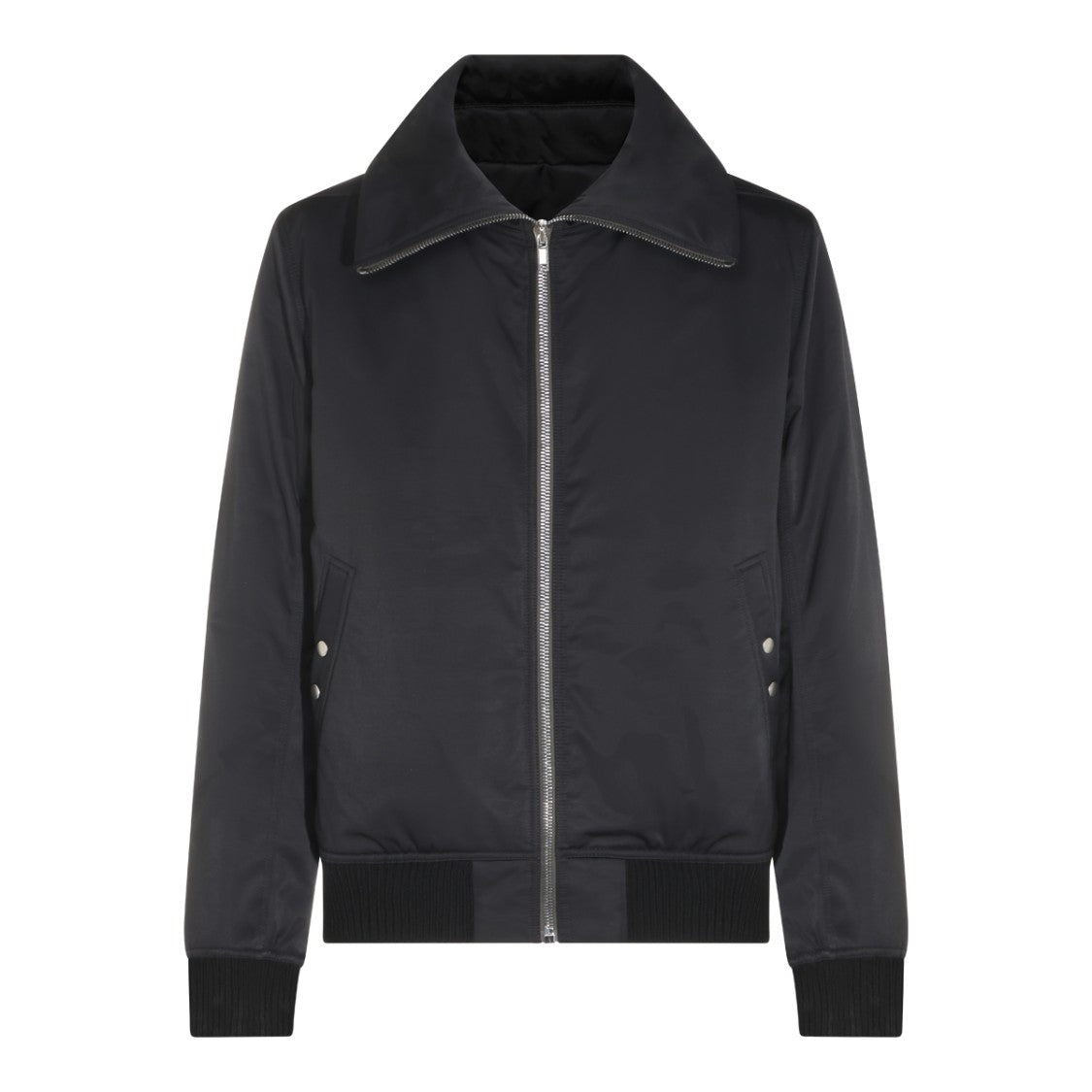 Rick Owens Zippered Black Jacket With Wide Collar And Ribbed Details