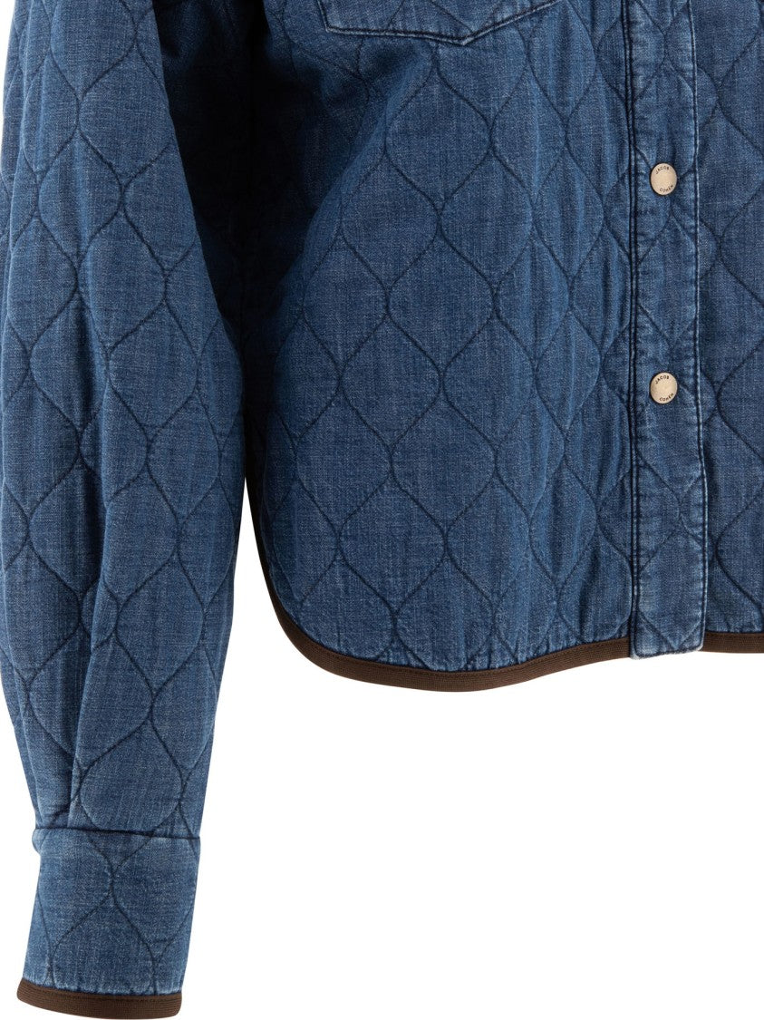 Jacob Cohen Padded Denim Overshirt With Rhombus Quilting