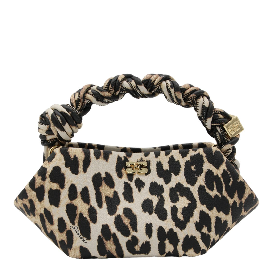 Ganni Geometric Leopard Print Bag With Twisted Handle
