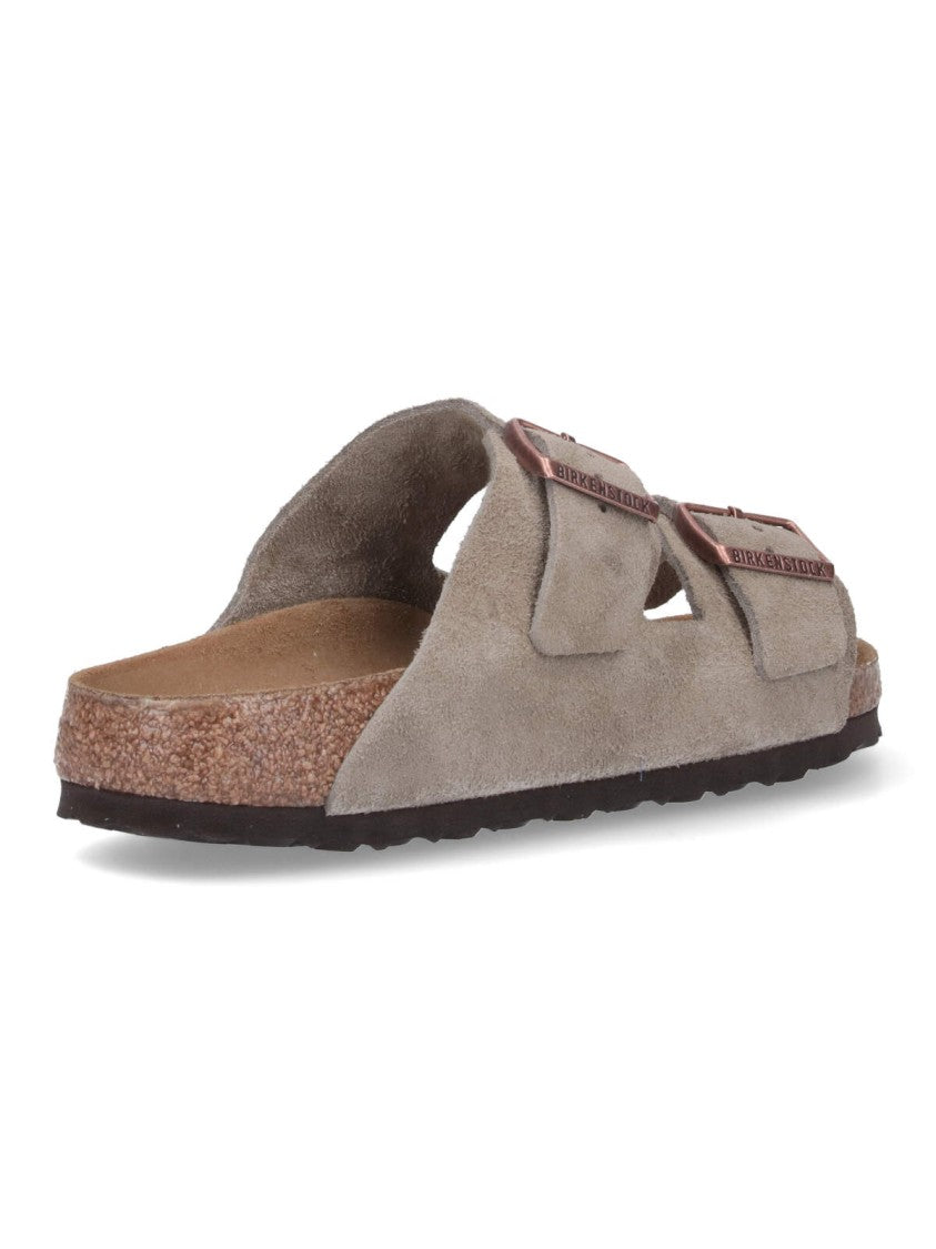 Birkenstock Suede Taupe Arizona Sandals With Adjustable Straps