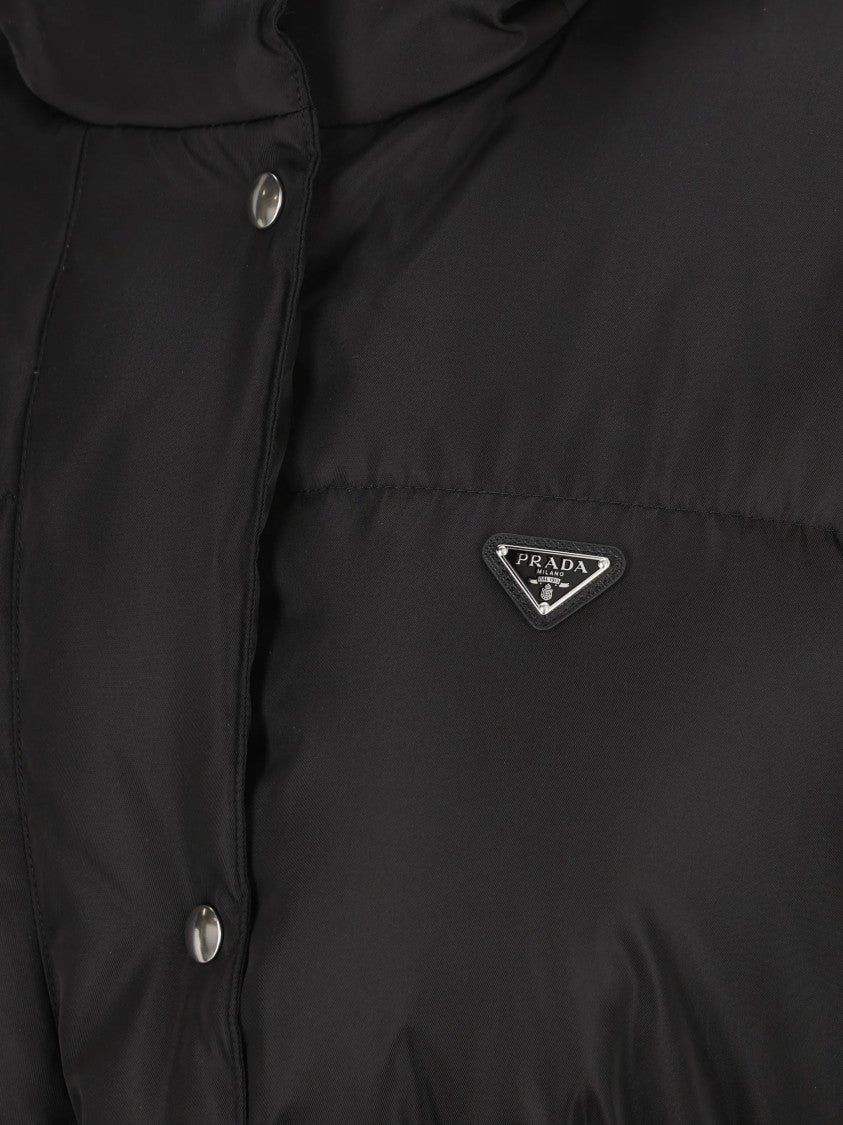 Prada Black Quilted Puffer Coat With High Collar