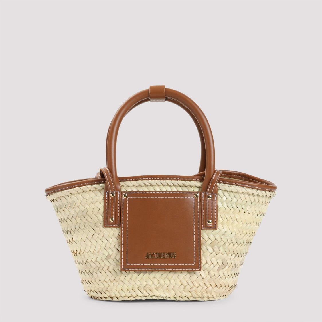 Jacquemus The Small Soli Basket In Brown Leather And Straw