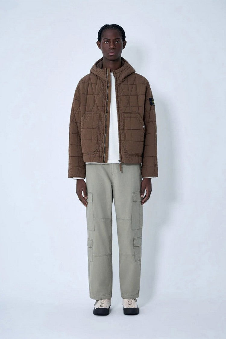 Stone Island Brown Quilted Hooded Cotton-Blend Jacket