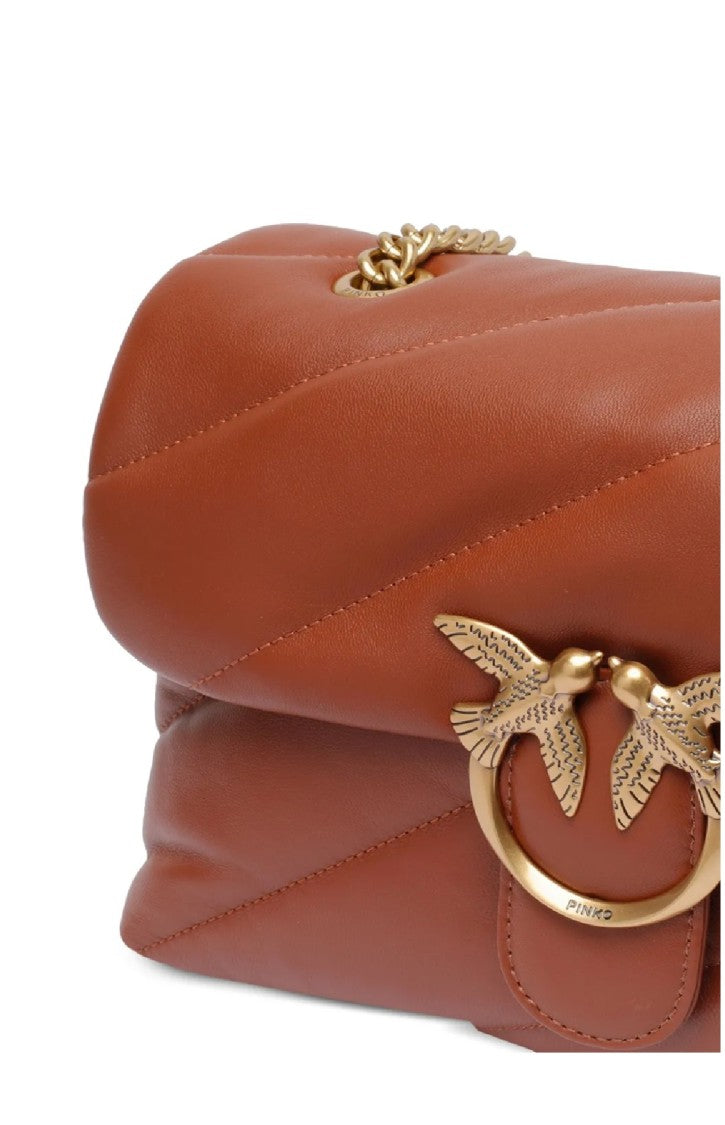 Pinko Love Puff Classic Quilted Brown Leather Shoulder Bag