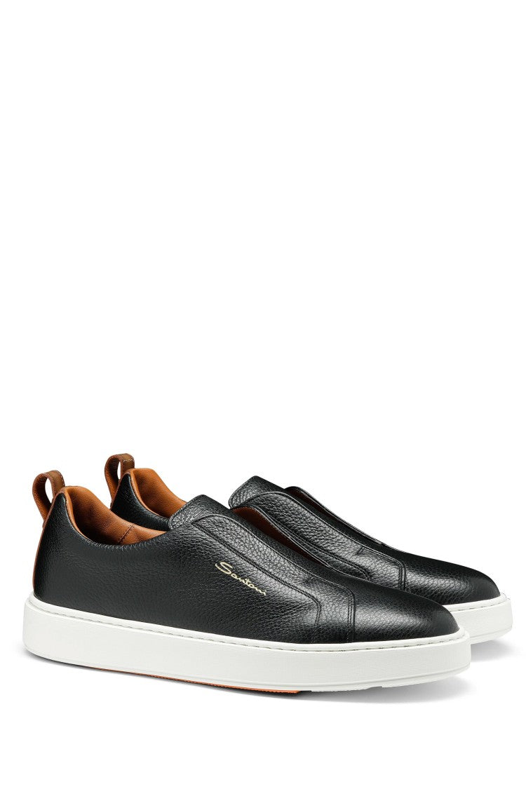 Santoni Pebbled Leather Slip-On Sneakers
