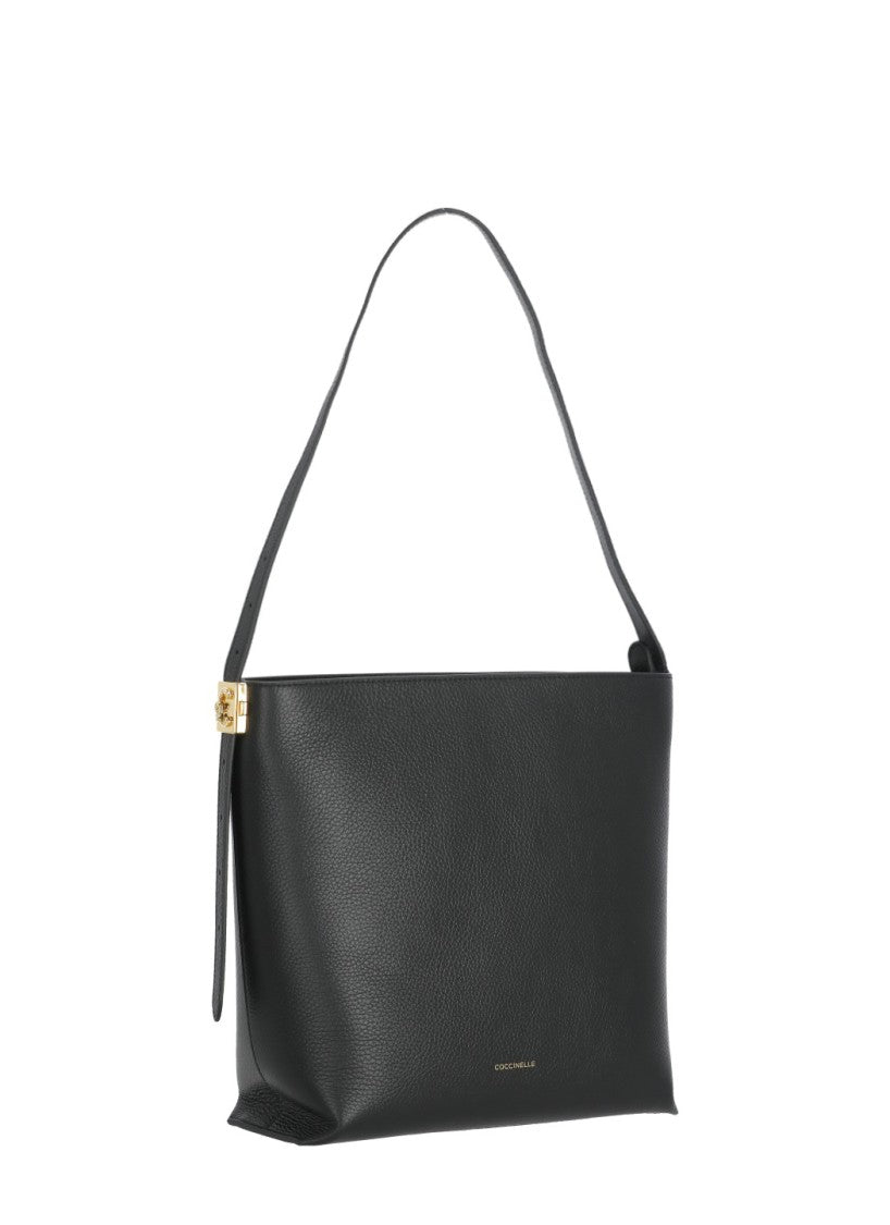 Coccinelle Structured Pebbled Leather Shoulder Bag With Lock Detail