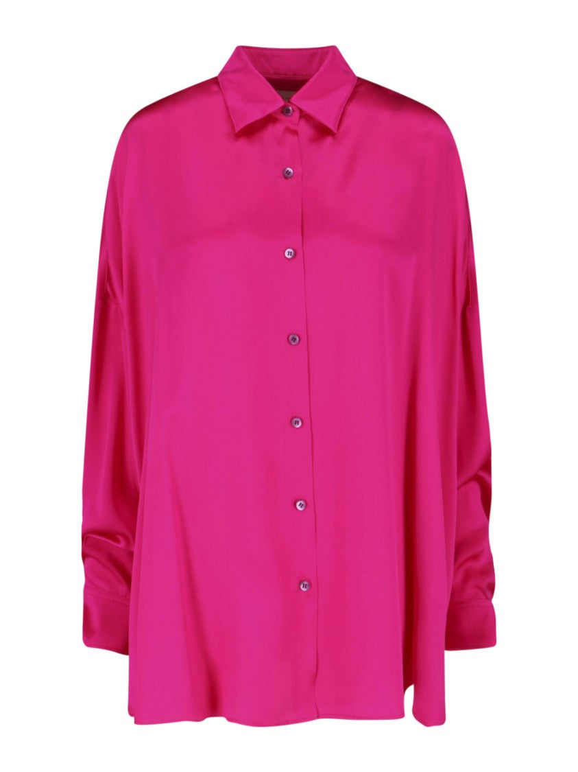 Dries Van Noten Pink Classic Collar Silk Shirt
