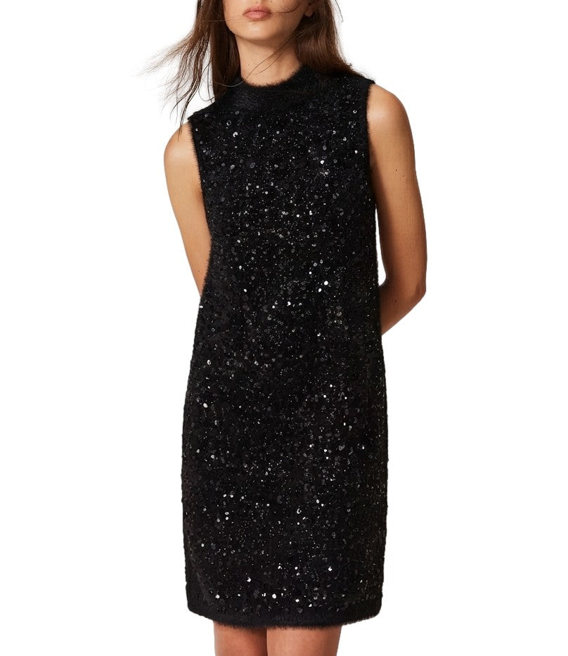 Twin-Set Sleeveless High-Neck Sequin Mini Dress