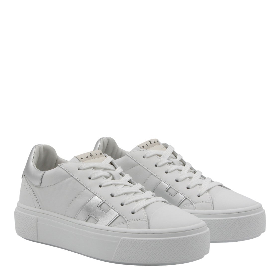 Hogan White Leather Sneakers With Metallic Accents