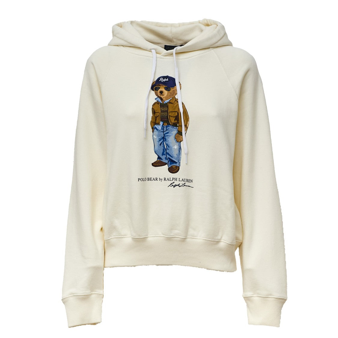 Polo Ralph Lauren Hip-Length Knit Hoodie With Drawstring Hood And Bear Graphic